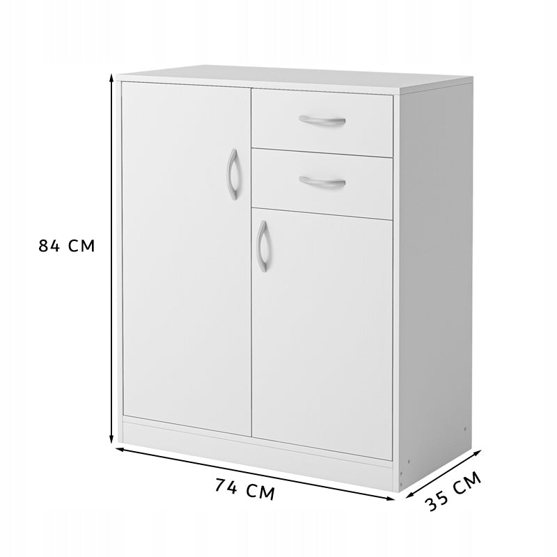 Commode moderne avec tiroirs et étagères – style loft – armoire blanche avec portes – 74 cm