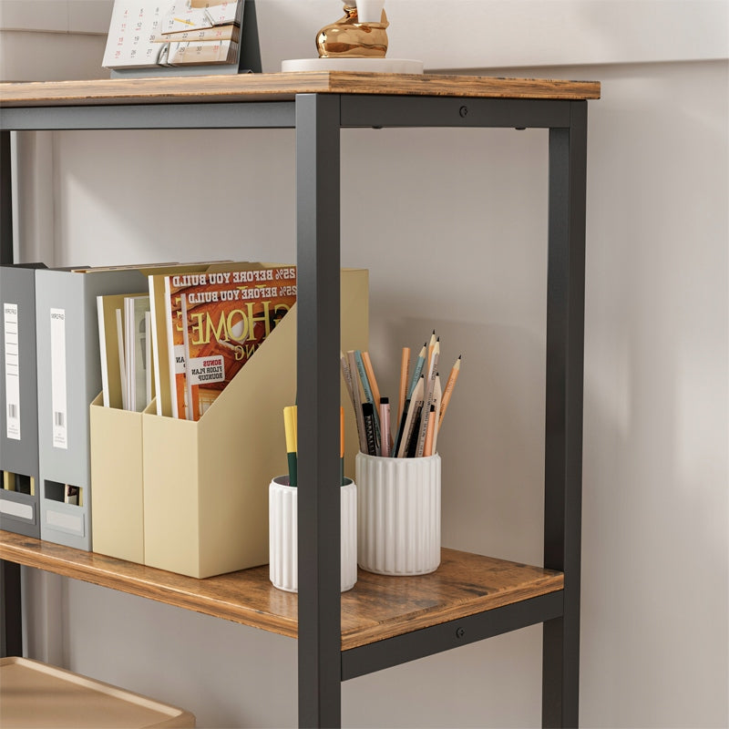 Étagère industrielle en bois style loft de bureau – 2 étagères – console brun rustique