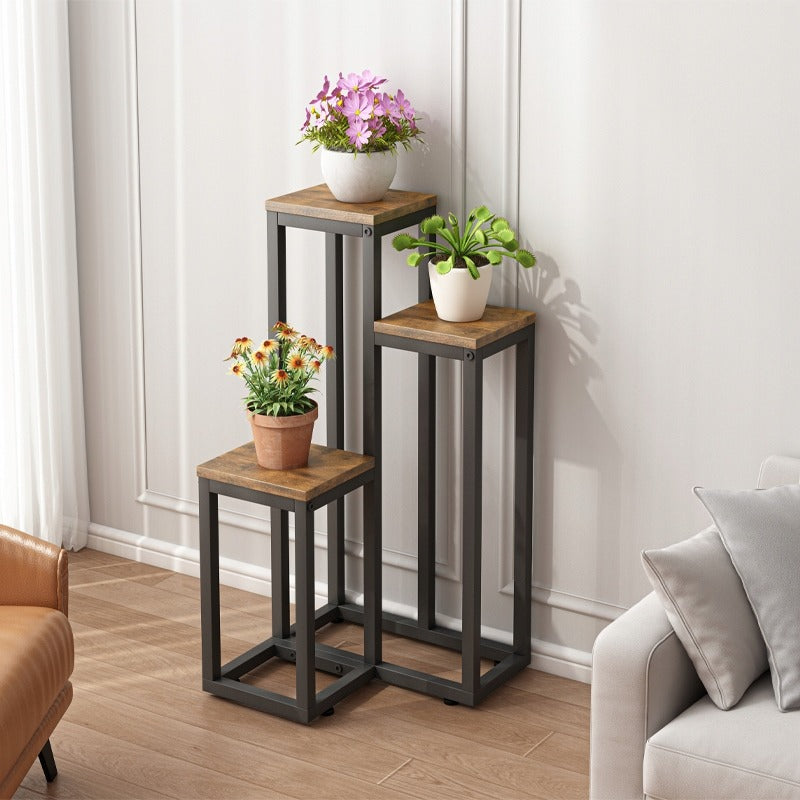 Support à plantes pour pots de fleurs – Étagère métallique rustique à 3 niveaux