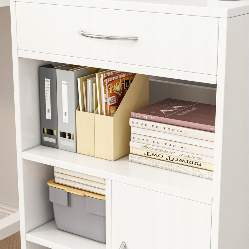 Armoire de bureau blanche à roulettes avec étagères et tiroir – 50 x 40 x 75 cm – meuble bas pratique pour imprimante