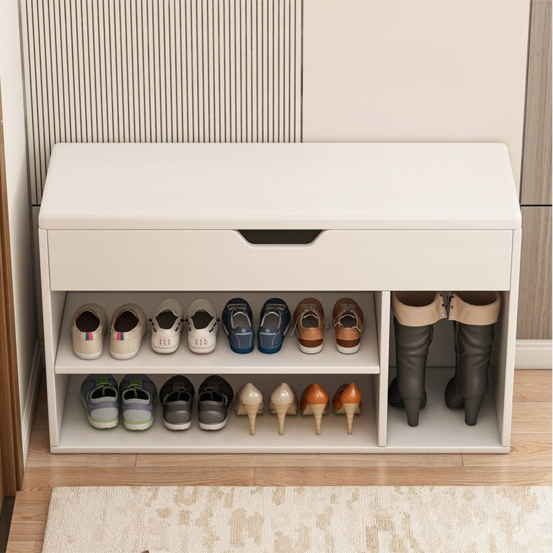 Meuble à chaussures avec assise blanche – Rangement en bois – 80 cm
