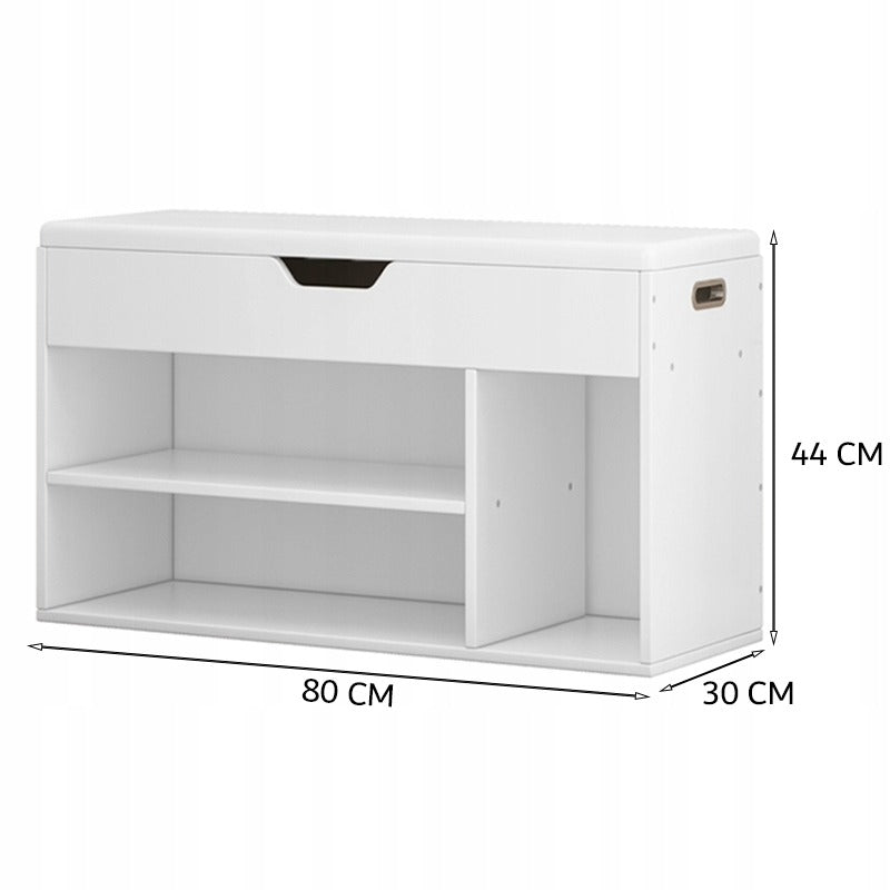 Meuble à chaussures avec assise blanche – Rangement en bois – 80 cm