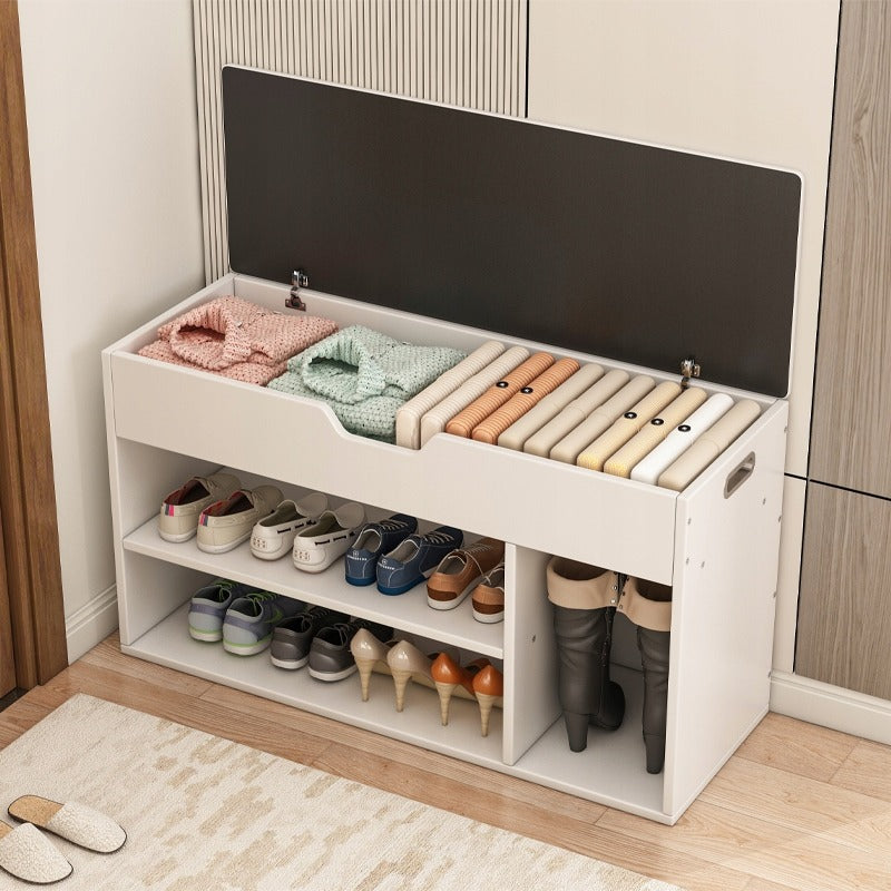 Meuble à chaussures avec assise blanche – Rangement en bois – 80 cm
