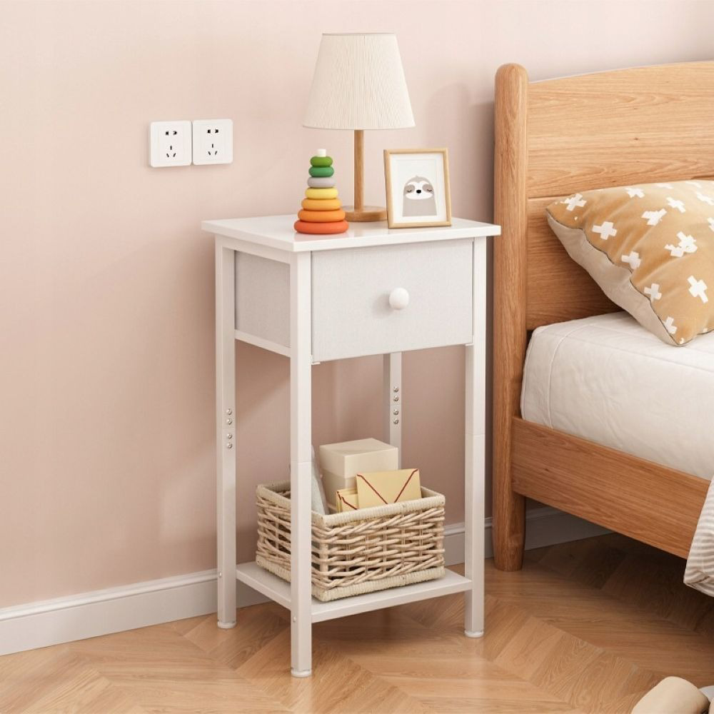 Table de chevet blanche 38x61x28 cm – Style scandinave avec tiroir et étagère, en MDF