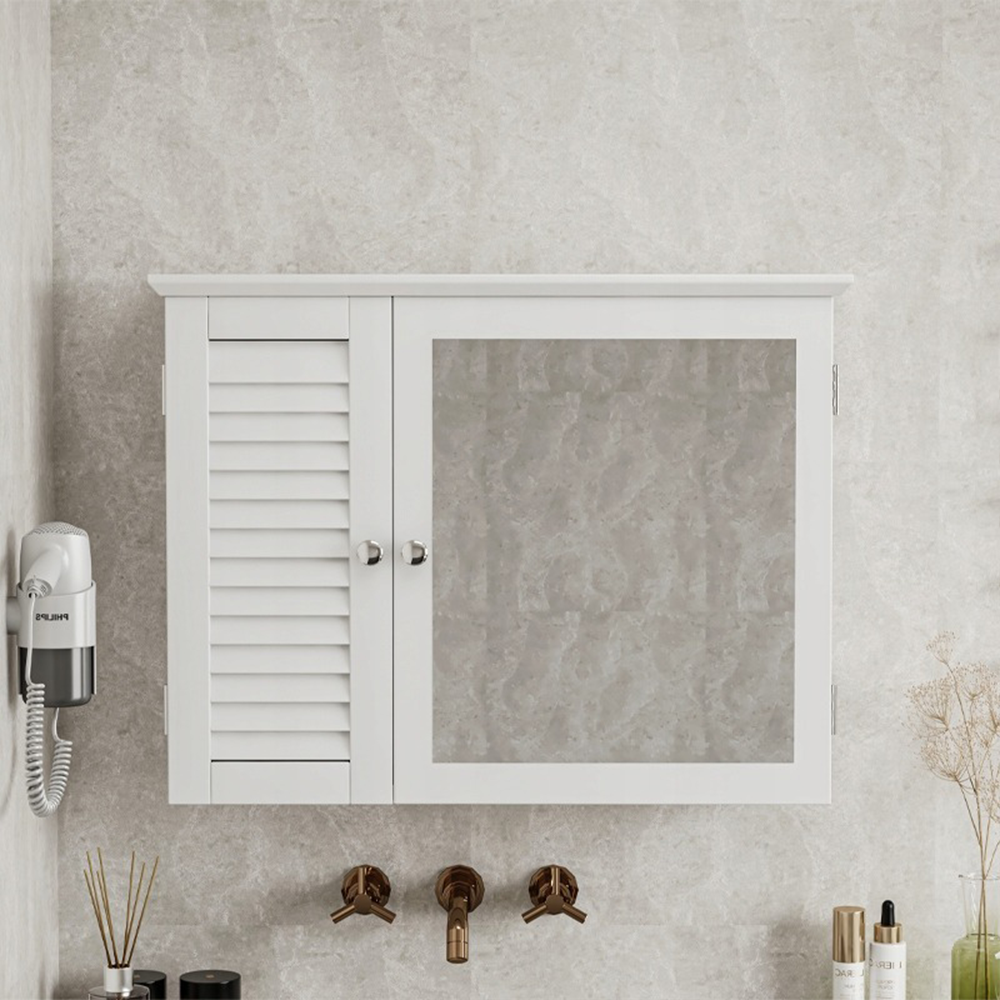 Armoire murale de salle de bain avec miroir 65 x 49 x 15 cm – Blanc, avec étagères intérieures