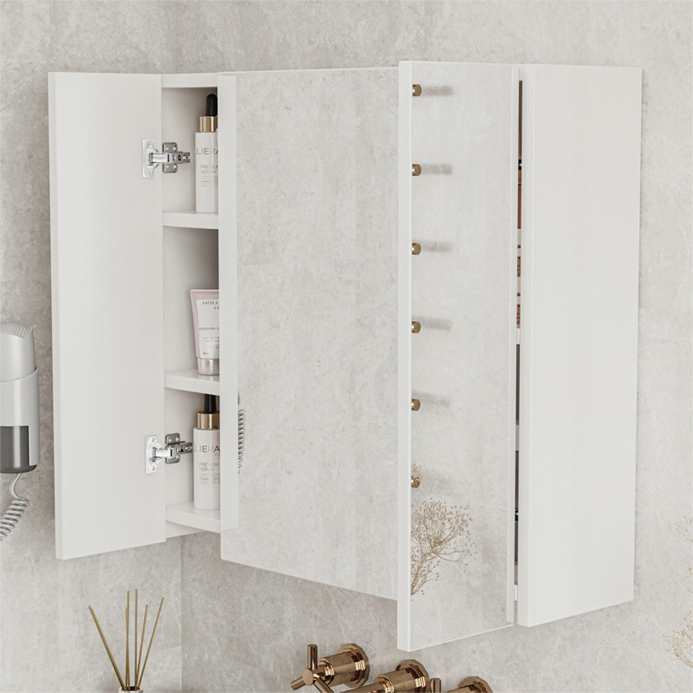 Armoire de salle de bain murale avec triple miroir, 60 cm – design moderne et fonctionnel, blanc.