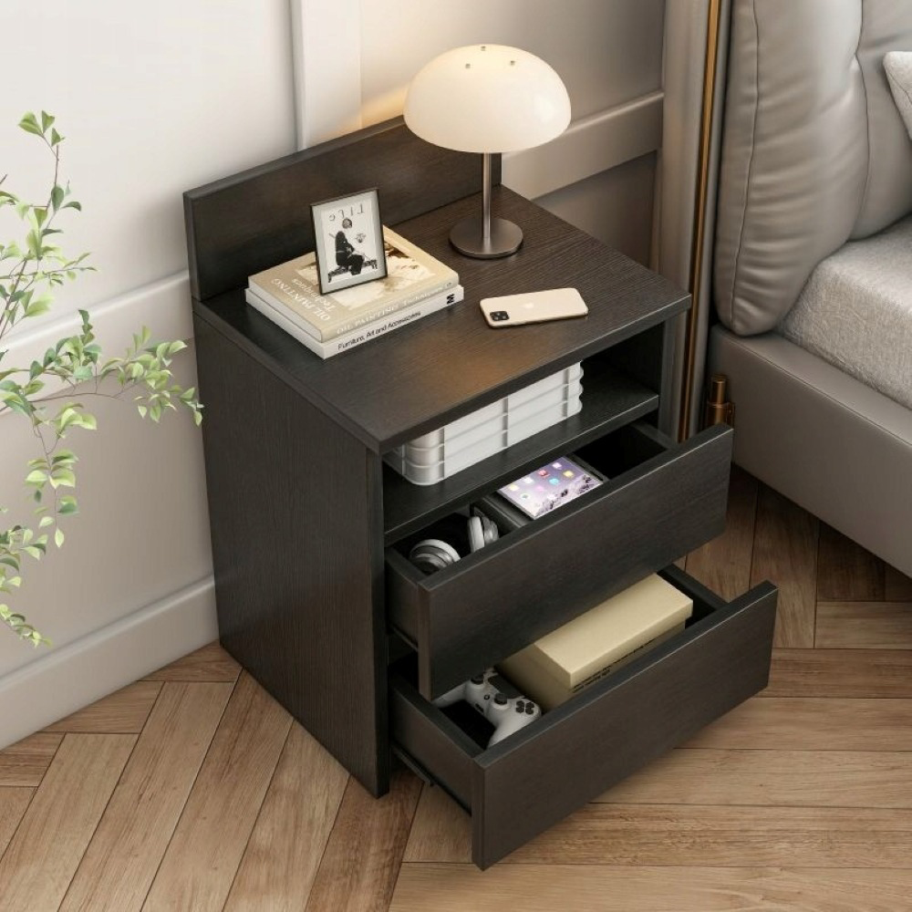 Table de chevet noire 40 x 32 x 59 cm avec 2 tiroirs – design moderne, idéale pour la chambre à coucher