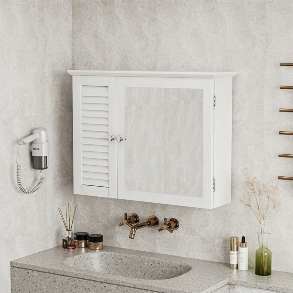 Armoire murale de salle de bain avec miroir 65 x 49 x 15 cm – Blanc, avec étagères intérieures