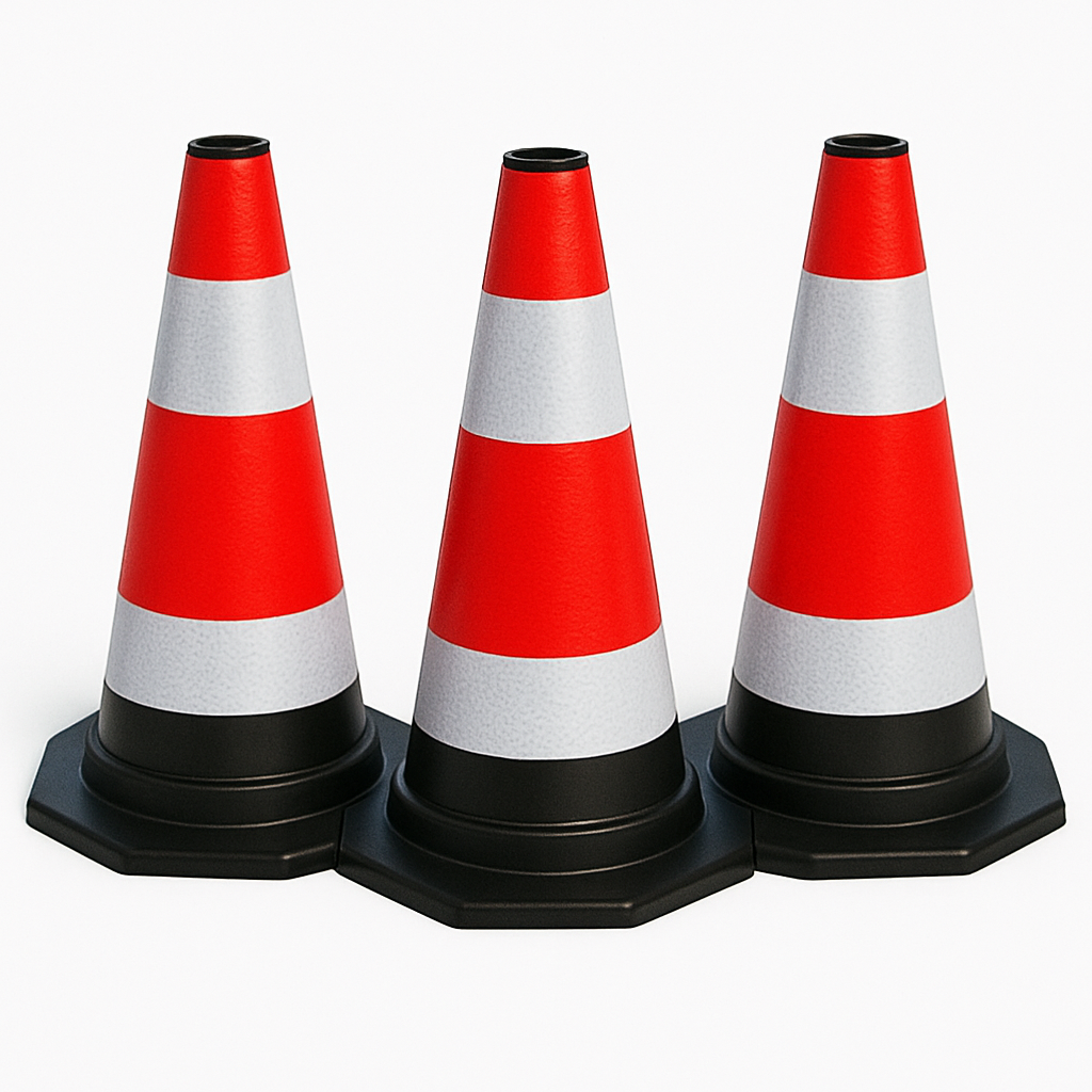 Set de 3 cônes de signalisation de 60 cm – Flexibles et réfléchissants – Pour une délimitation sécurisée sur les chantiers et la voie publique