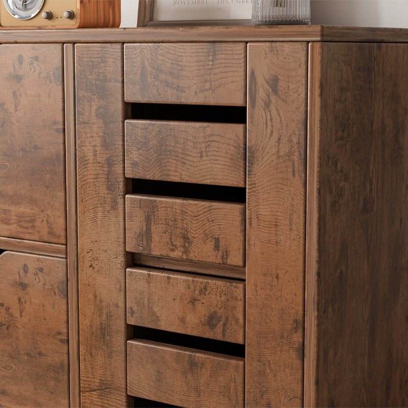 Commode rustique avec 4 tiroirs et espace de rangement derrière une porte à lamelles – 80 x 40 x 100 cm