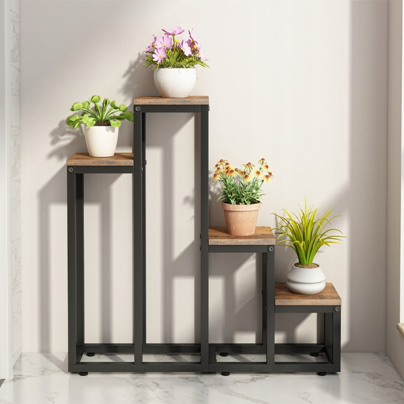 Étagère à plantes à 4 niveaux – Support rustique pour fleurs et pots de fleurs