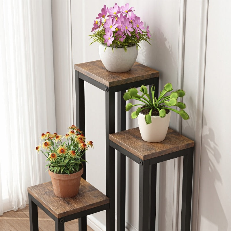 Support à plantes pour pots de fleurs – Étagère métallique rustique à 3 niveaux