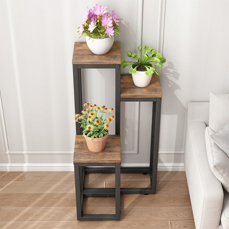 Support à plantes pour pots de fleurs – Étagère métallique rustique à 3 niveaux