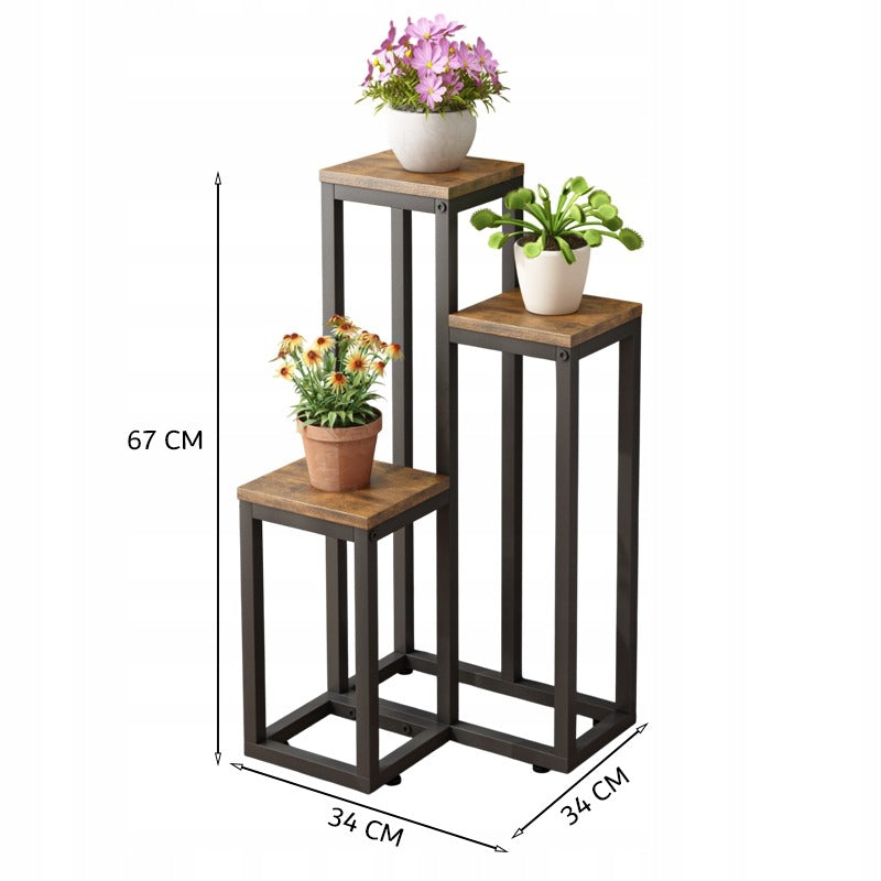 Support à plantes pour pots de fleurs – Étagère métallique rustique à 3 niveaux
