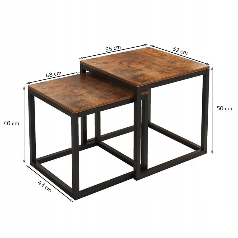Ensemble de tables basses 2 en 1 – tables pliables carrées de style loft pour le salon.