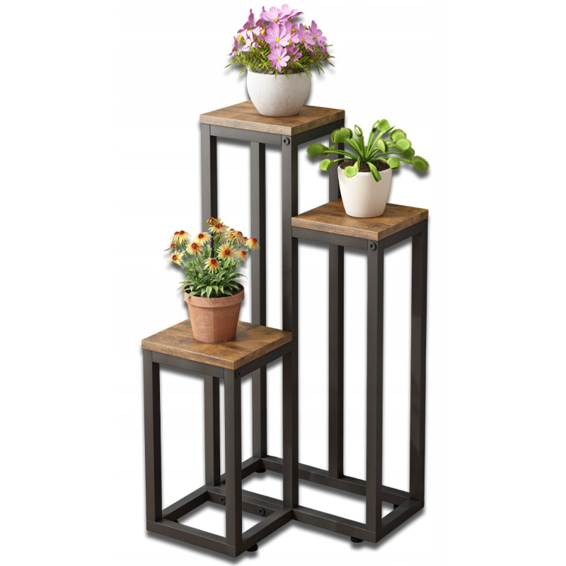 Support à plantes pour pots de fleurs – Étagère métallique rustique à 3 niveaux