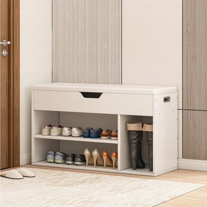 Meuble à chaussures avec assise blanche – Rangement en bois – 80 cm