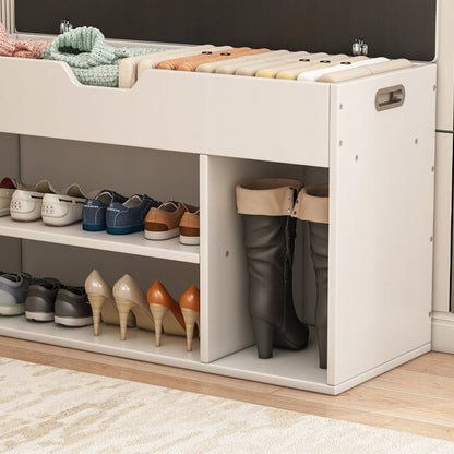 Meuble à chaussures avec assise blanche – Rangement en bois – 80 cm