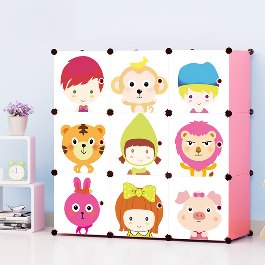 Armoire modulable pliante pour enfants 110 x 110 cm – armoire colorée avec portes imprimées, idéale pour la chambre d’enfant.