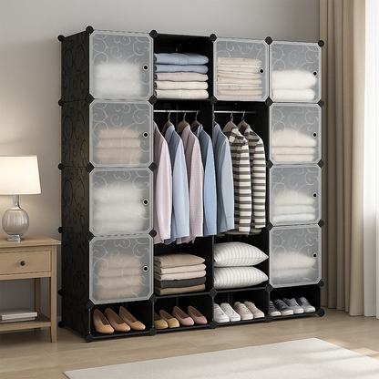 Armoire modulaire pliable 165x147 cm – Armoire avec étagères et compartiment à chaussures, idéale pour la chambre à coucher ou les voyages