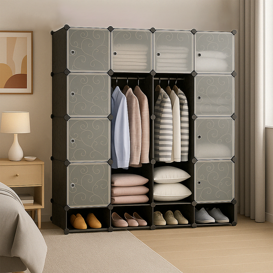 Armoire modulaire pliable 165x147 cm – Armoire avec étagères et compartiment à chaussures, idéale pour la chambre à coucher ou les voyages
