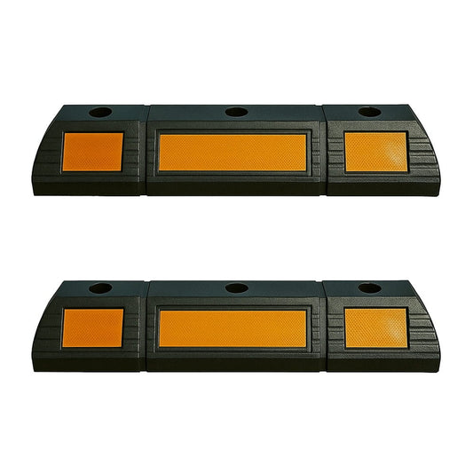 Lot de 2 butées de stationnement – butées de roues en caoutchouc de 59 cm avec bande réfléchissante jaune.