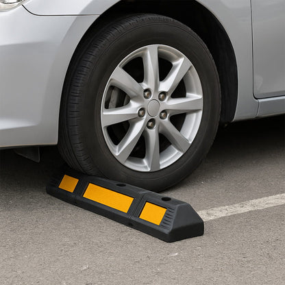 Butée de stationnement en caoutchouc – 59 cm, avec bande réfléchissante, 1 pièce pour l'arrêt des roues de voiture.