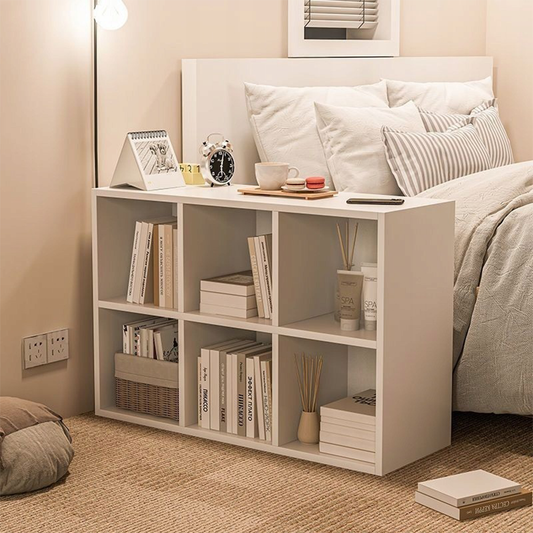 Étagère blanche avec 6 compartiments – 90×30×60 cm, design moderne.