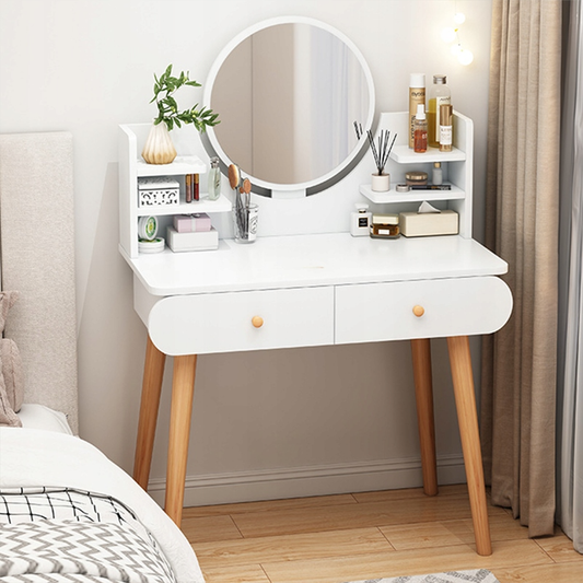 Coiffeuse blanche avec miroir, 80 x 40 x 120 cm – meuble moderne pour la chambre ou la salle de bain.