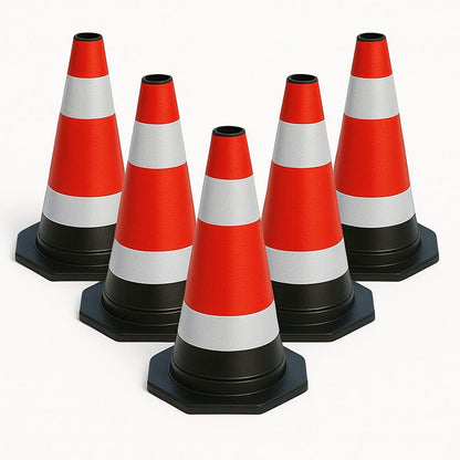 Lot de 5 cônes de signalisation flexibles et réfléchissants – hauteur 40 cm – Signalisation sécurisée des zones de circulation et de chantiers.