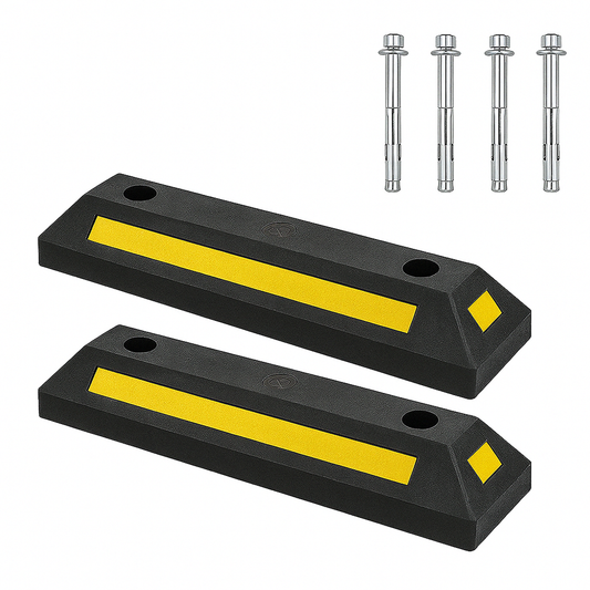 Ensemble de 2 butées de stationnement, 54 cm, avec bande réfléchissante – pour un marquage efficace des places de parking.
