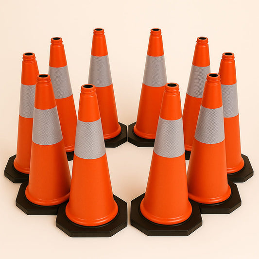 Lot de 10 cônes de signalisation – 75 cm, résistants aux intempéries, avec bande réfléchissante.