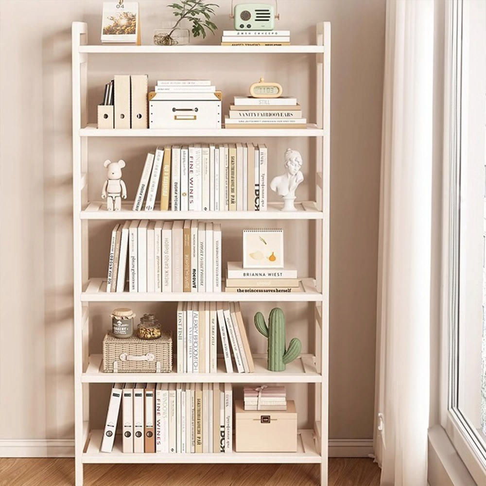 Étagère à livres moderne blanche en métal et MDF – 174×80×30 cm, avec 6 étagères.