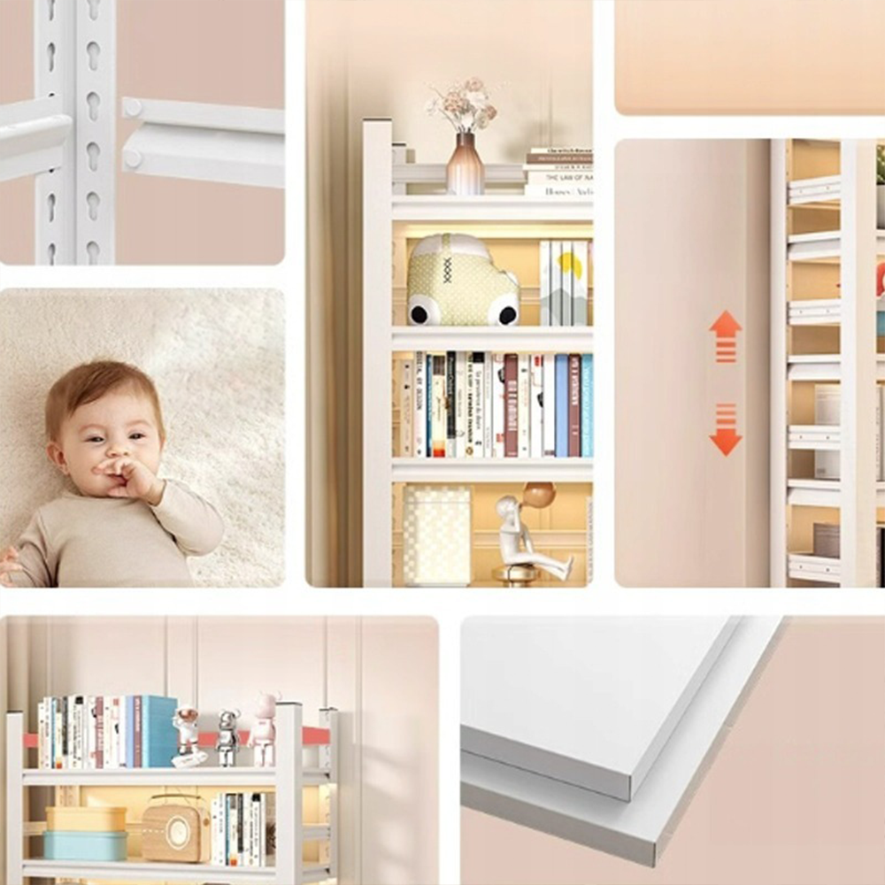 Étagère à livres moderne blanche en métal et MDF – 174×80×30 cm, avec 6 étagères.