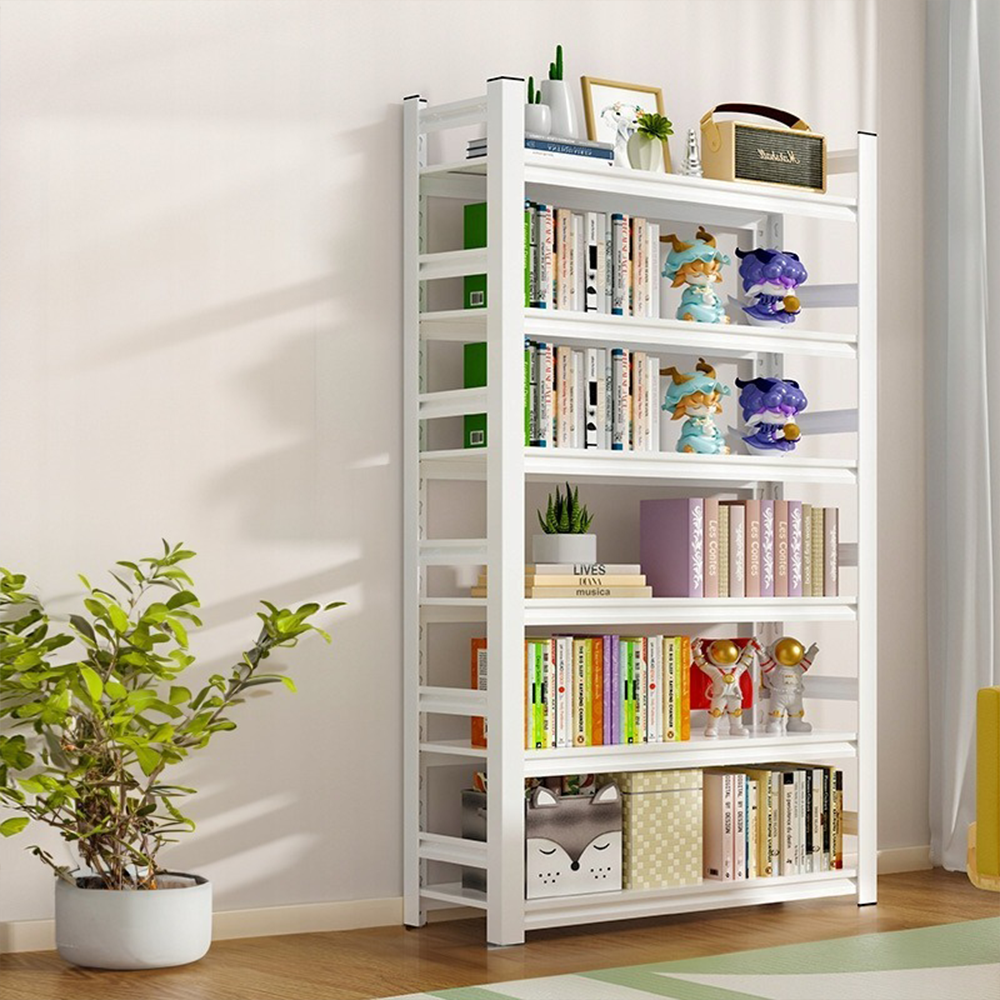 Étagère à livres moderne blanche en métal et MDF – 174×80×30 cm, avec 6 étagères.