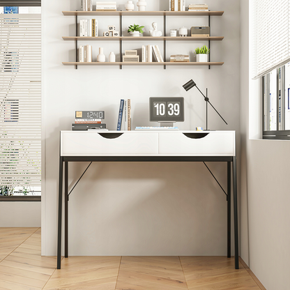 Bureau moderne blanc mat avec tiroirs et pieds en métal noir – 80x40x90 cm