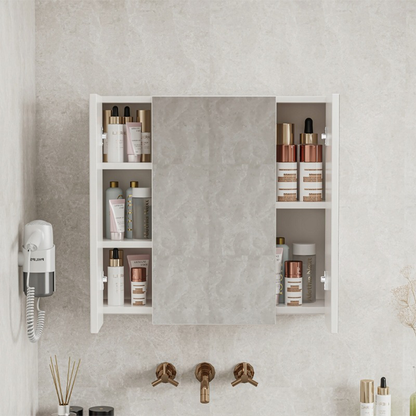 Armoire de salle de bain murale avec triple miroir, 60 cm – design moderne et fonctionnel, blanc.