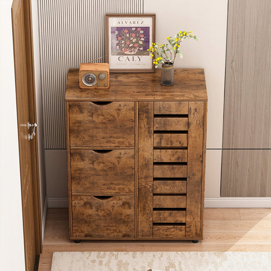 Commode moderne avec 4 tiroirs – 60 x 30 x 80 cm | Design à lamelles pour un intérieur élégant