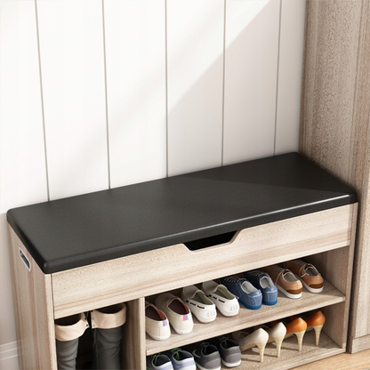Banc d’entrée avec espace de rangement, chêne clair, 80x30x44 cm – Assise rembourrée, structure en MDF