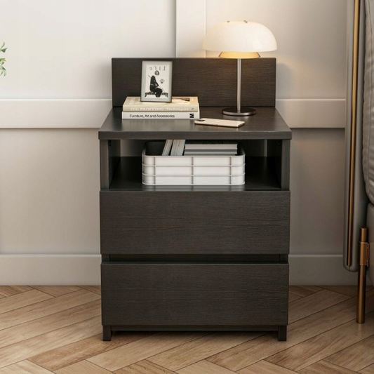 Table de chevet noire 40 x 32 x 59 cm avec 2 tiroirs – design moderne, idéale pour la chambre à coucher
