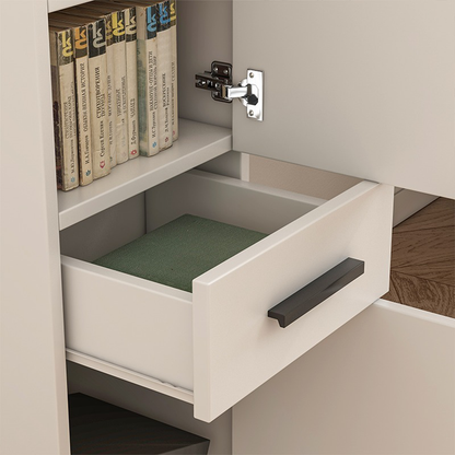 Étagère de bureau blanche style loft avec 2 tablettes et un tiroir – 85x30x30 cm