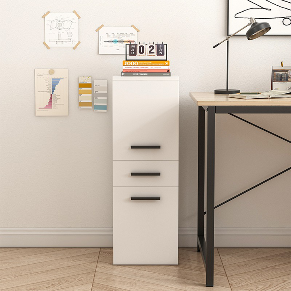 Étagère de bureau blanche style loft avec 2 tablettes et un tiroir – 85x30x30 cm