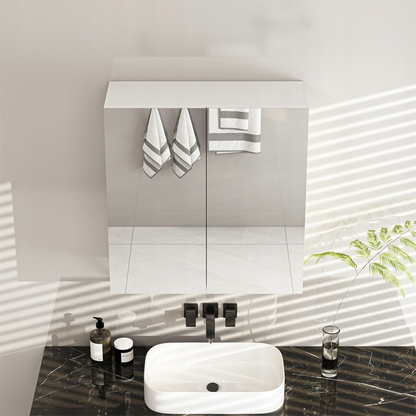 Armoire de salle de bains murale avec miroir – 60x60x22 cm, à 2 portes, blanche, design moderne