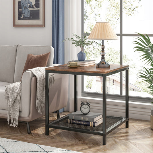 Table d’appoint carrée au design industriel loft – 45×45×55 cm, MDF aspect rustique et structure en métal.
