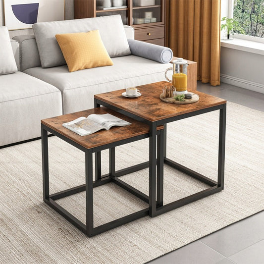 Ensemble de tables basses 2 en 1 – tables pliables carrées de style loft pour le salon.