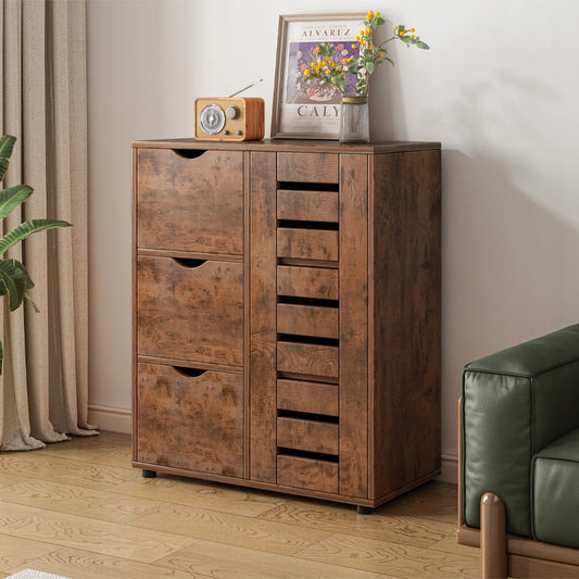 Commode rustique avec 4 tiroirs et espace de rangement derrière une porte à lamelles – 80 x 40 x 100 cm