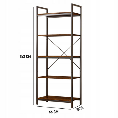 Bibliothèque industrielle style loft – 66 × 30 × 153 cm, MDF aspect rustique et structure en métal.