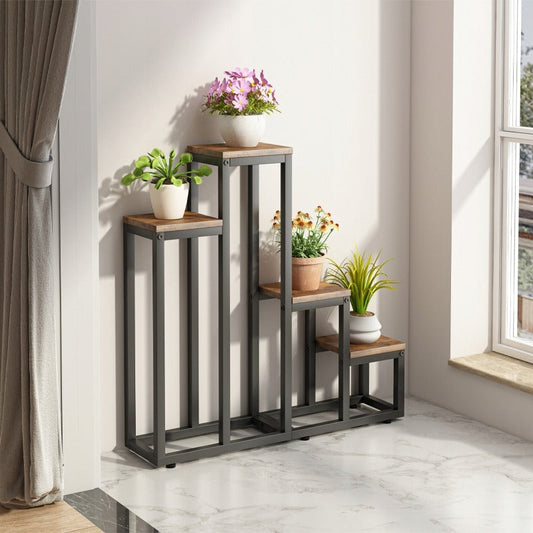 Étagère à plantes à 4 niveaux – Support rustique pour fleurs et pots de fleurs