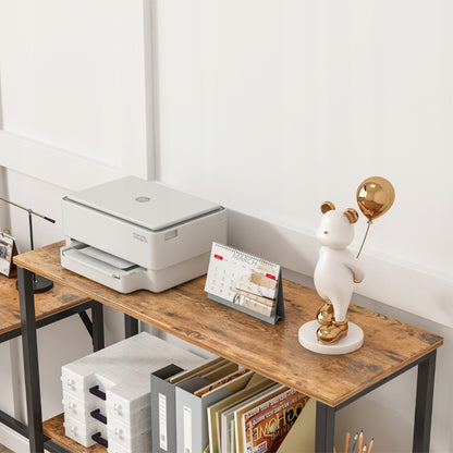 Étagère industrielle en bois style loft de bureau – 2 étagères – console brun rustique