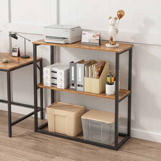 Étagère industrielle en bois style loft de bureau – 2 étagères – console brun rustique